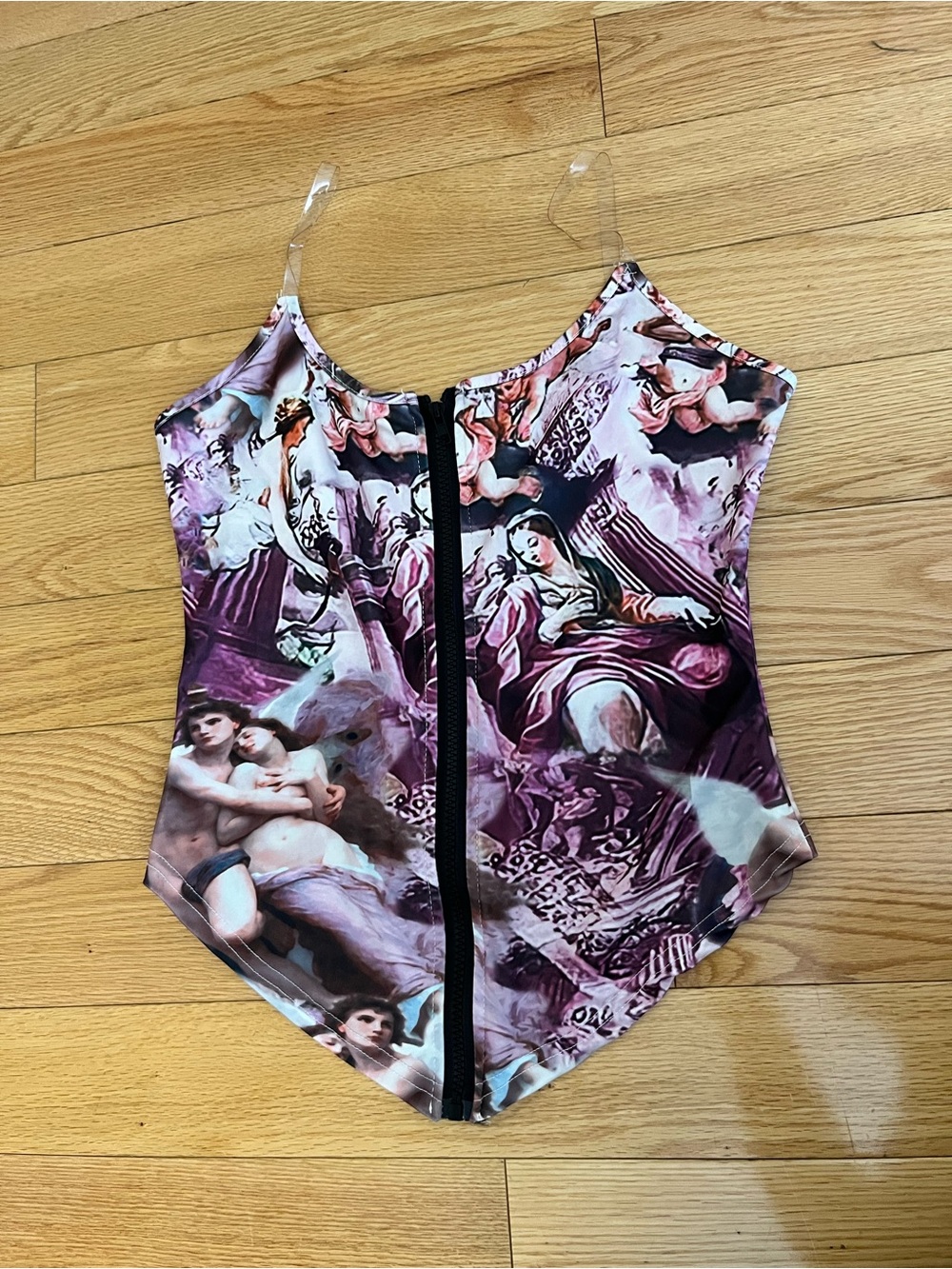 SHEIN Purple Marble Art-Print One-Piece Swimsuit with Front Zip